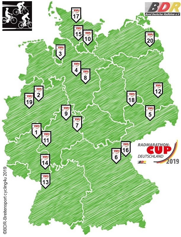Verteilung der Radmarathons im ganzen Land